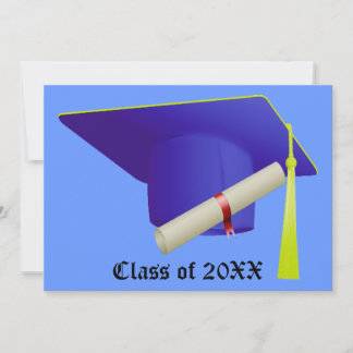 Blue Cap High School College Graduation Invitation