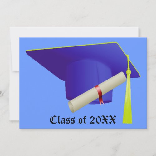 Blue Cap High School College Graduation Invitation