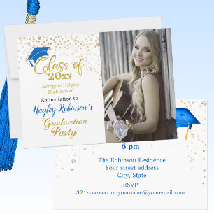 Blue Cap Photo Graduation Party Invitation