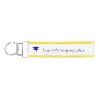 Blue Cap Yellow Tassel Personalize Graduation Wrist Keychain
