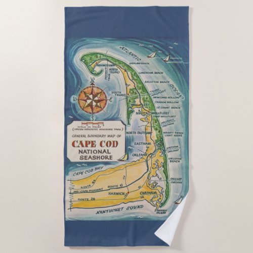 Blue Cape Cod National Seashore Map Beach Towel