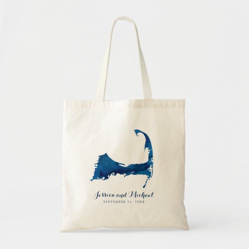 Blue Cape Cod Watercolor Map Wedding Guest BAG