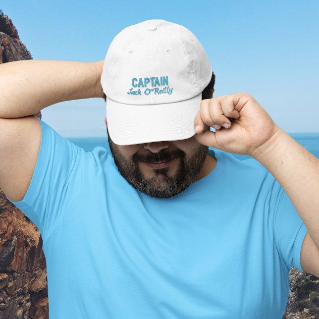 Blue Captain Name Typography Embroidered Baseball Cap (Blue Captain Name Typography Embroidered Baseball Cap)