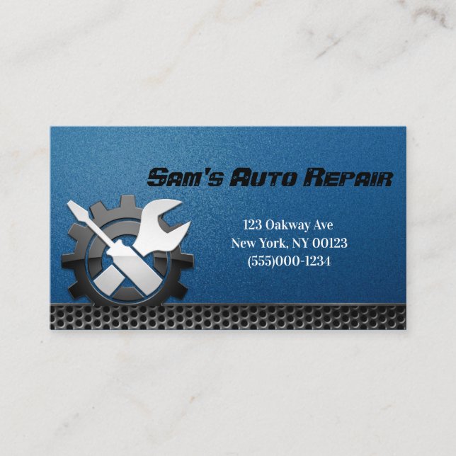 Blue Car Auto Mechanic Repair Service Business Card (Front)