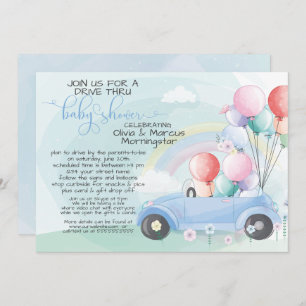Blue Car Balloons Drive Thru Baby SHower Invitation