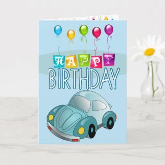 BLUE CAR BIRTHDAY CARD