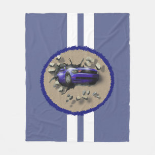 Blue Car Breaking Through Wall Fleece Blanket