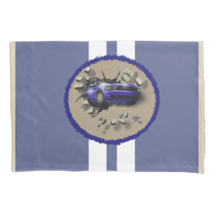 Blue Car Crashing Through a Wall Pillow Case