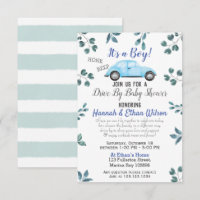 Blue Car & Greenery Drive By Baby Shower Parade