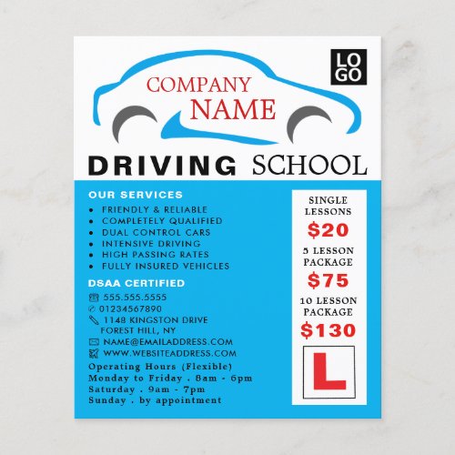 Blue Car Logo Driving School Instructor Advert Flyer