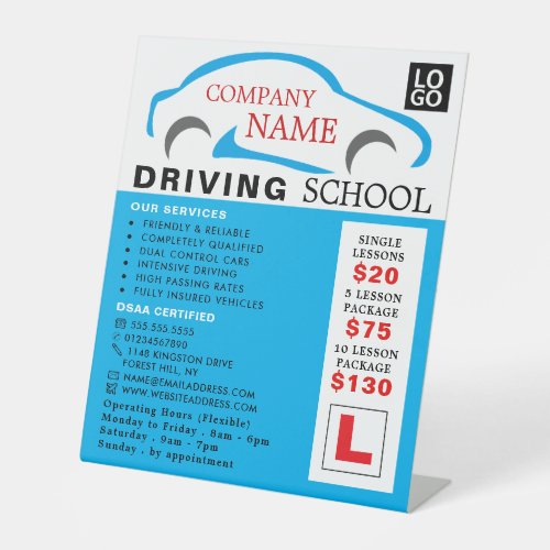 Blue Car Logo Driving School Instructor Advert Pedestal Sign