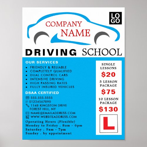 Blue Car Logo Driving School Instructor Advert Poster