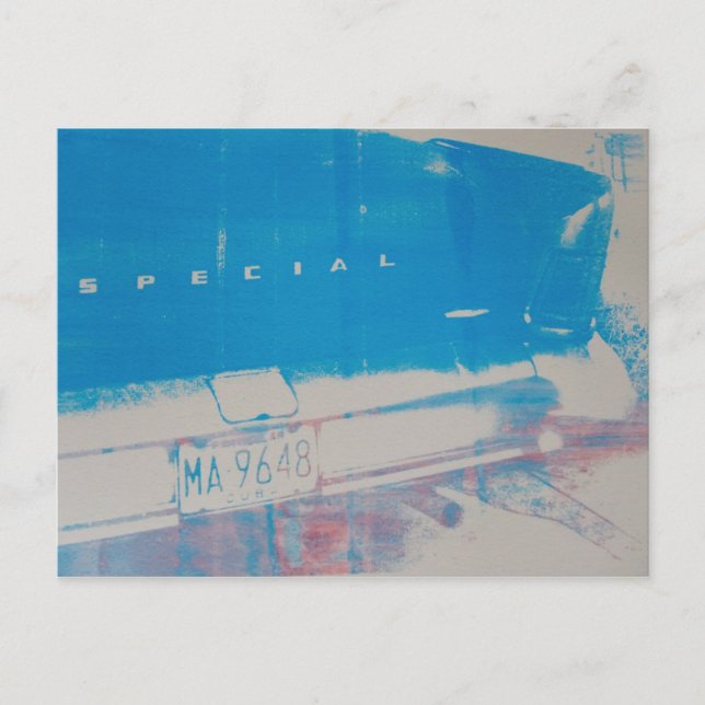 Blue car postcard (Front)