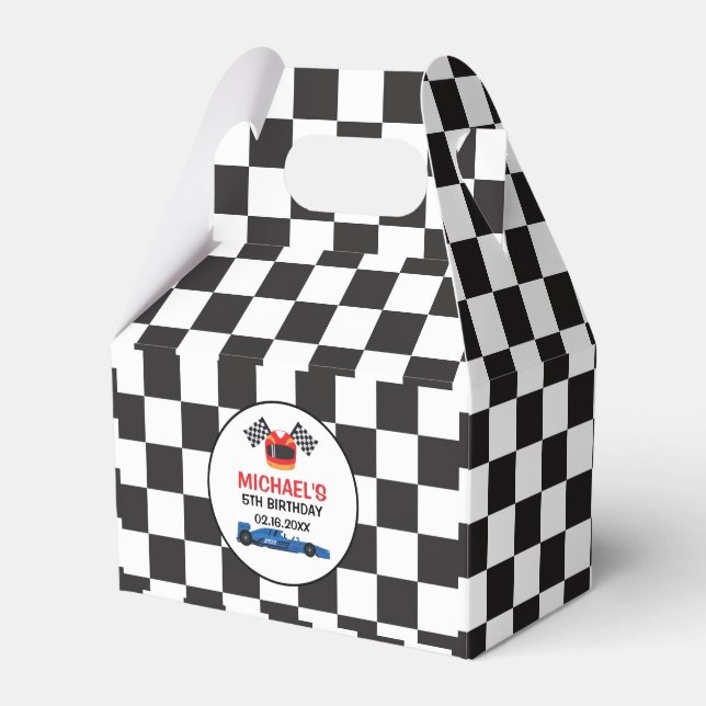 Blue Car Racing Birthday Gift Box (Front Side)