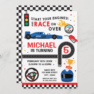 Blue Car Racing Birthday kid Invitation