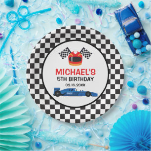 Blue Car Racing Birthday Paper Plates