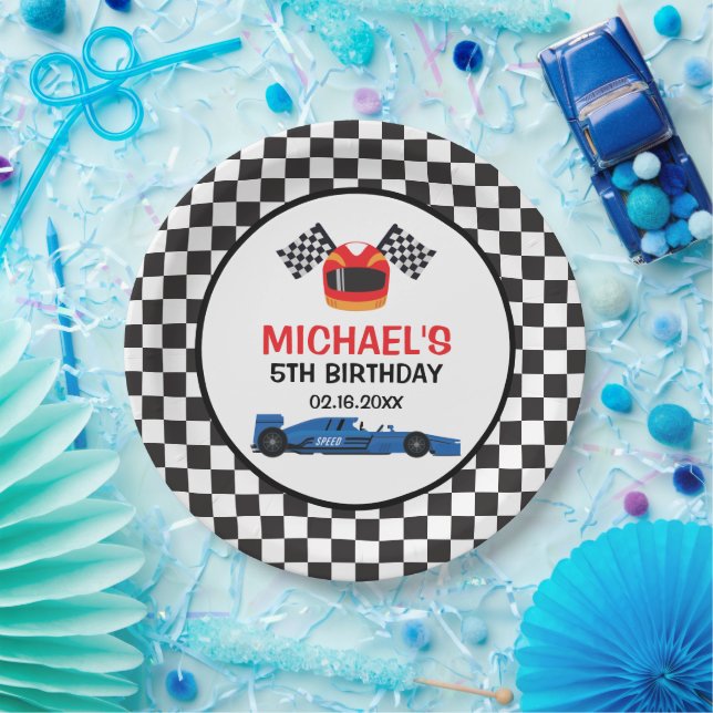 Blue Car Racing Birthday Paper Plates (Party)