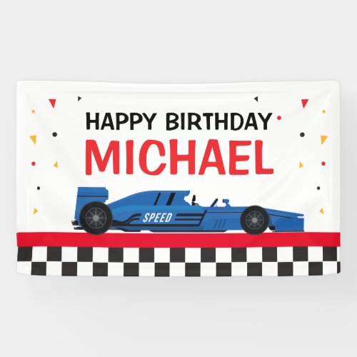 Blue Car racing Happy Birthday backdrop Banner