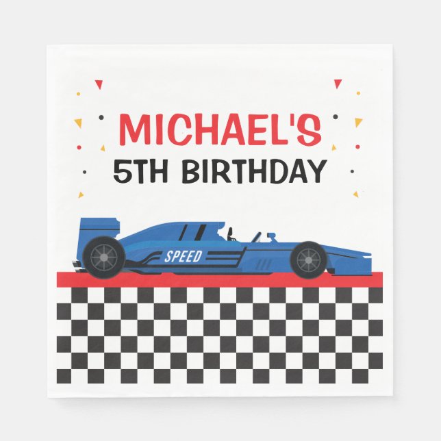 Blue Car Racing Party Napkins (Front)