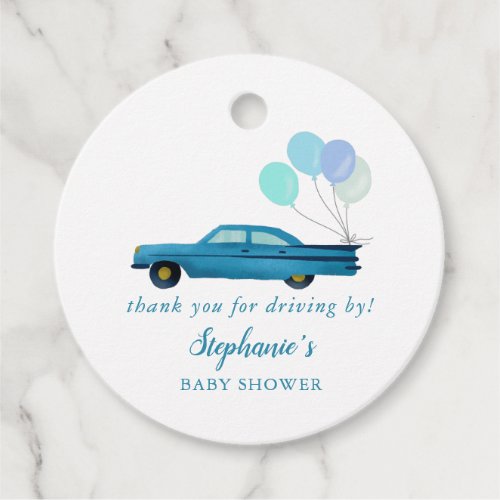 Blue Car Thank You For Driving By Baby Shower Favor Tags