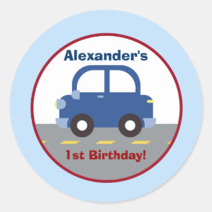 Blue Car Town Round Custom Favor Sticker