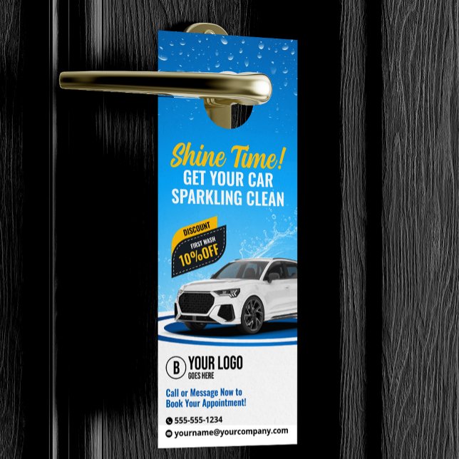 Blue Car Wash Auto Detailing Auto Cleaning Waxing Door Hanger (Creator Uploaded)