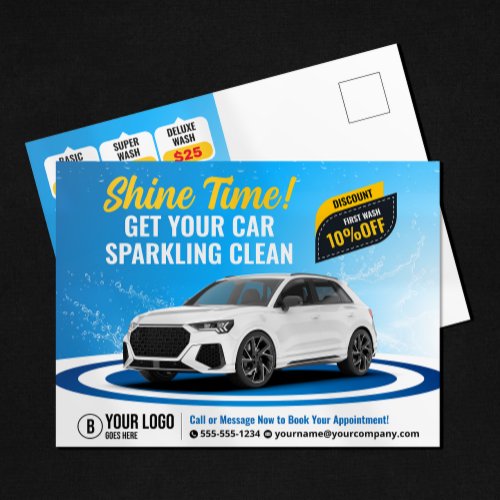 Blue Car Wash Auto Detailing Auto Cleaning Waxing Postcard