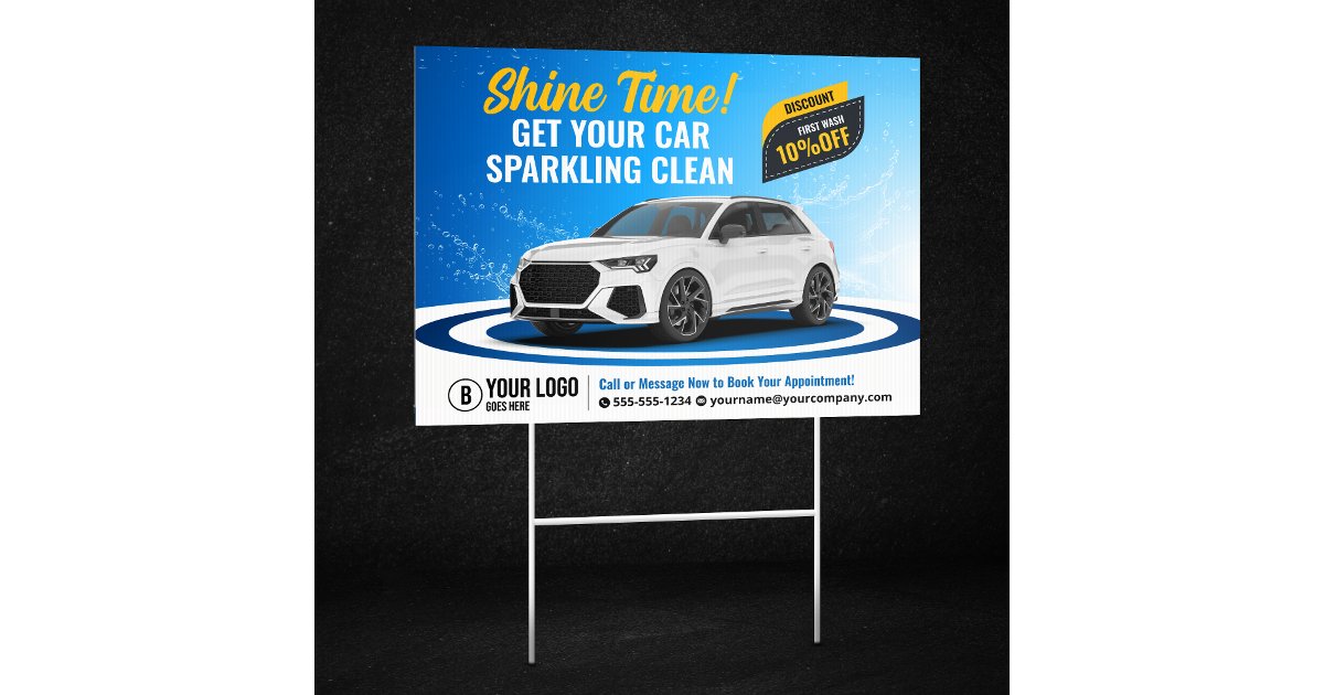 Blue Car Wash Auto Detailing Auto Cleaning Waxing Sign | Zazzle