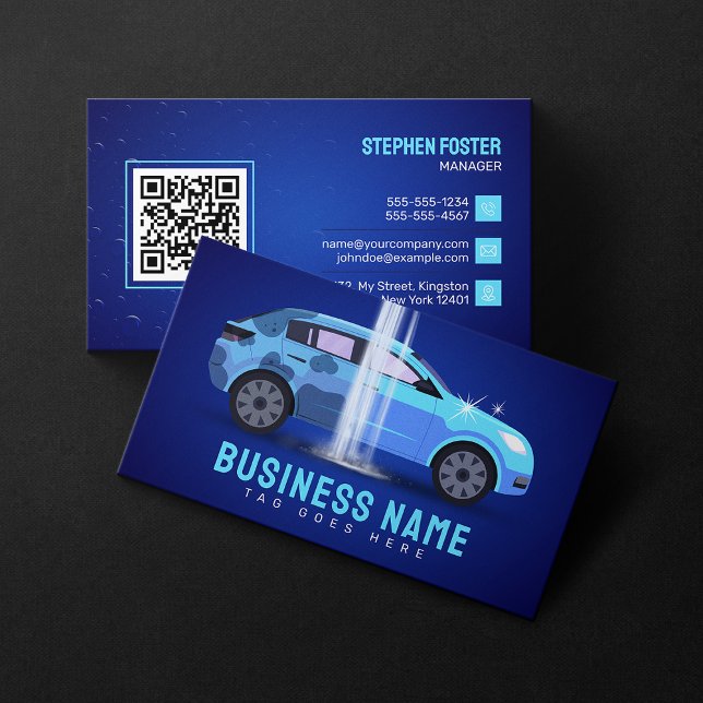 Blue Car Washing Auto Cleaning Waxing Shampooing Business Card (Creator Uploaded)