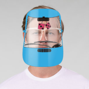 Blue Car Windshield with Fuzzy Dice Face Shield
