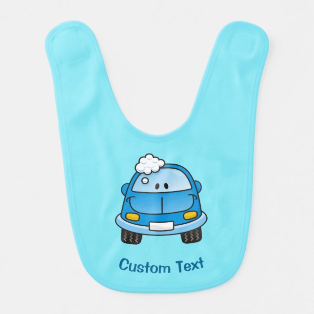 Blue car with bubbles baby bib (Front)