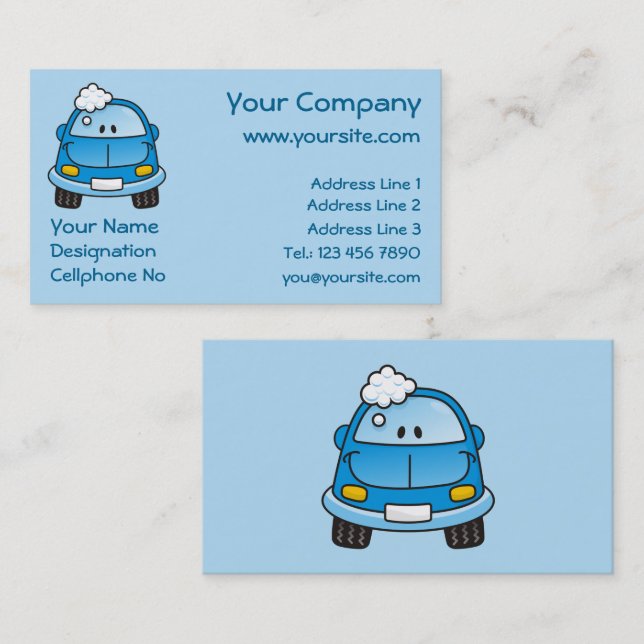 Blue car with bubbles business card (Front/Back)
