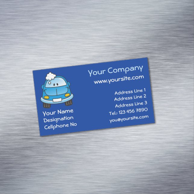 Blue Car with Bubbles Business Card Magnet (In Situ)