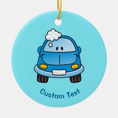 Blue car with bubbles ceramic ornament