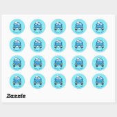 Blue car with bubbles classic round sticker (Sheet)