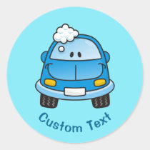 Blue car with bubbles classic round sticker