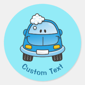 Blue car with bubbles classic round sticker