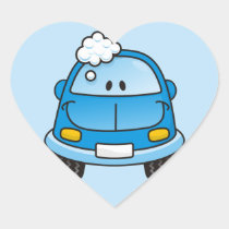 Blue car with bubbles heart sticker
