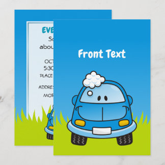 Blue Car with Bubbles Invitation
