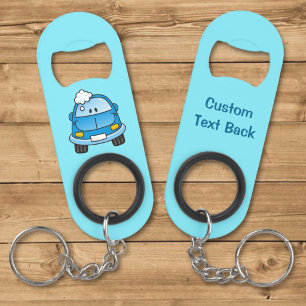 Blue car with bubbles keychain bottle opener