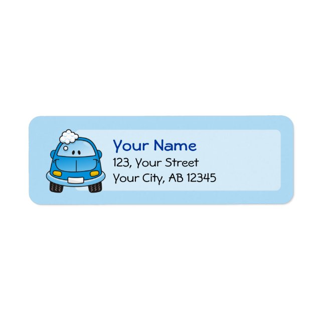 Blue car with bubbles label (Front)