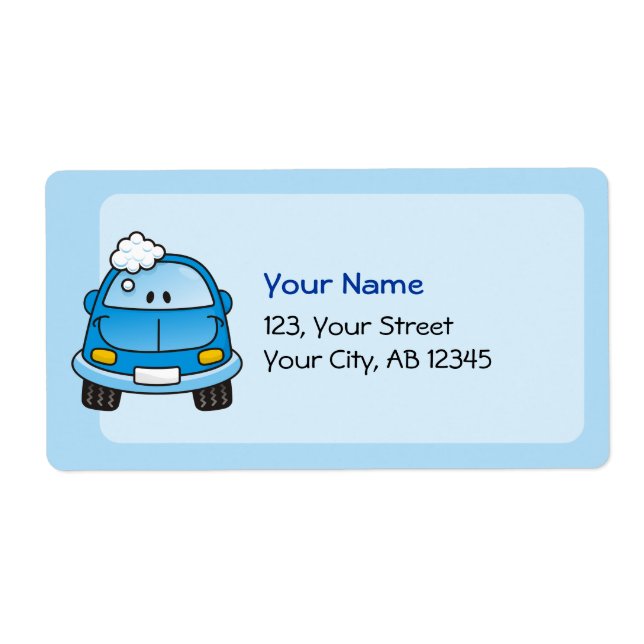 Blue car with bubbles label (Front)