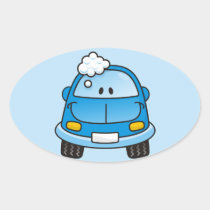 Blue car with bubbles oval sticker