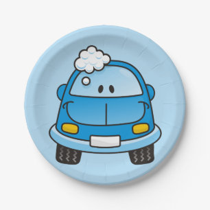 Blue car with bubbles paper plates