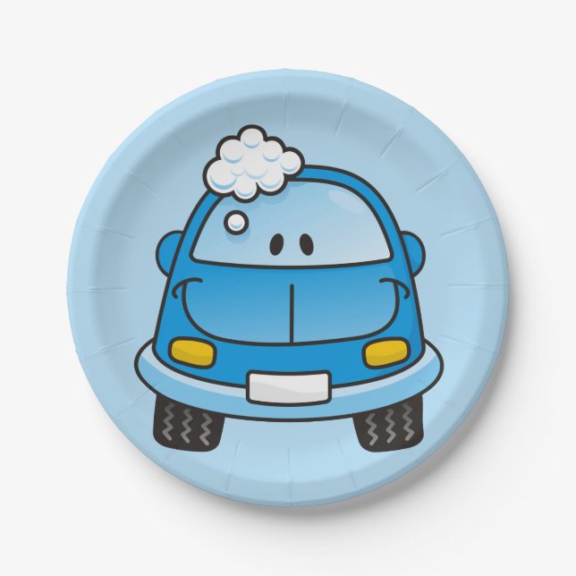 Blue car with bubbles paper plates (Front)