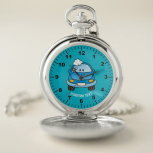 Blue car with bubbles pocket watch