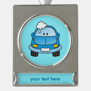 Blue car with bubbles silver plated banner ornamen silver plated banner ornament