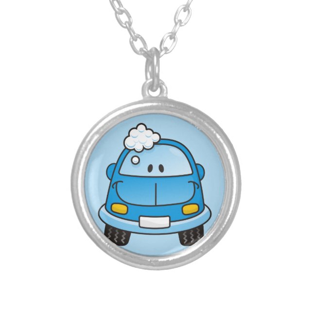 Blue car with bubbles silver plated necklace (Front)