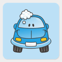 Blue car with bubbles square sticker