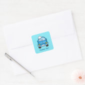 Blue car with bubbles square sticker (Envelope)